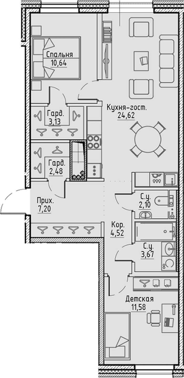 2-комнатная квартира 69.94 м², 7/10 эт., ЖК «LEGENDA Сампсониевский 32»